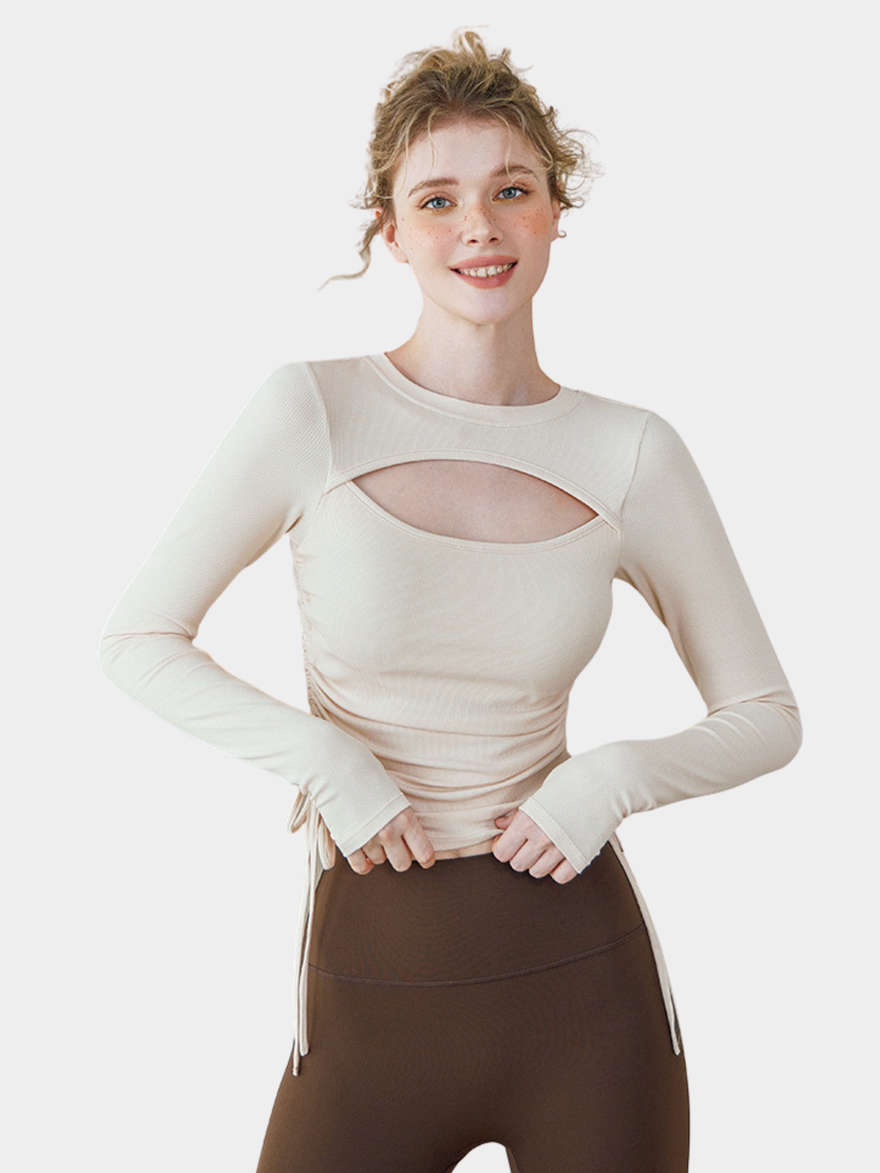Ashbluff - Women's Hollow-Out Knit Built-In Bra Pads Base Layer Top