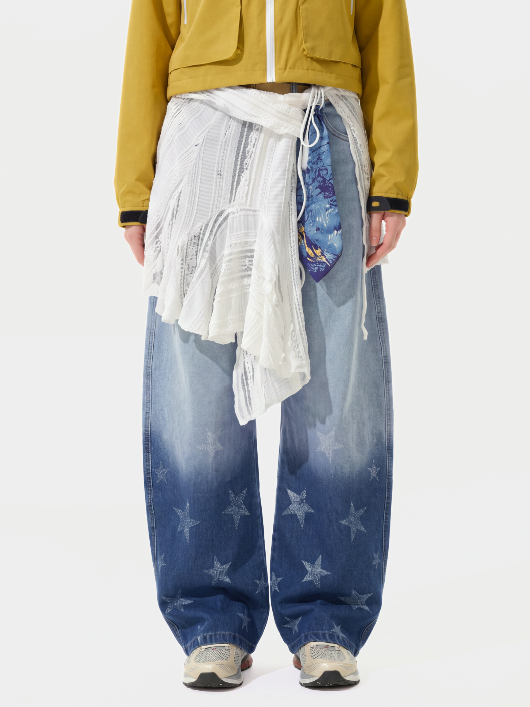 Fieldtrace - Unisex Washed Gradient Star-Print Baggy Jeans