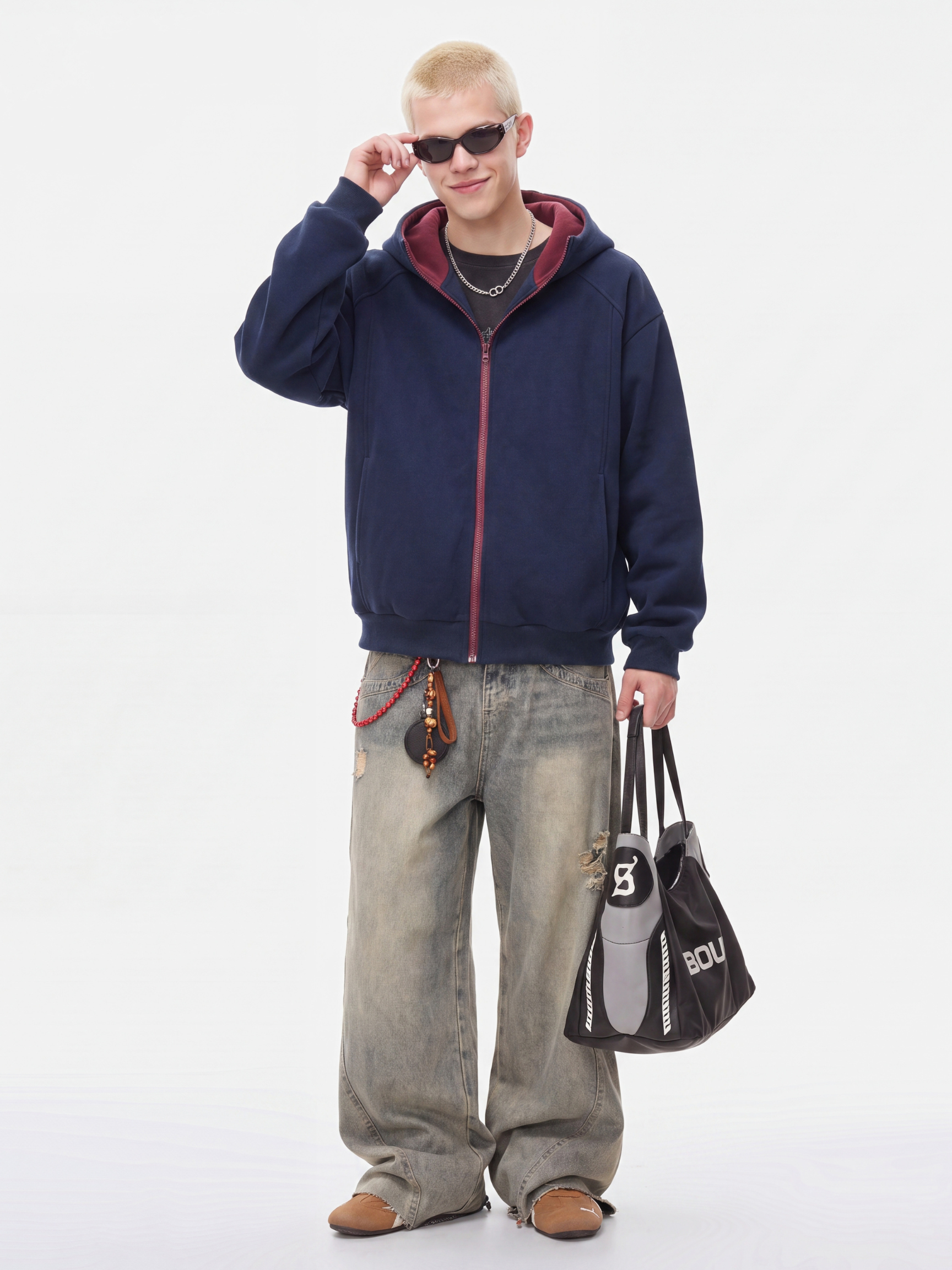 NeckVeil - Men's Contrast Color High Neck Zip-Up Jacket