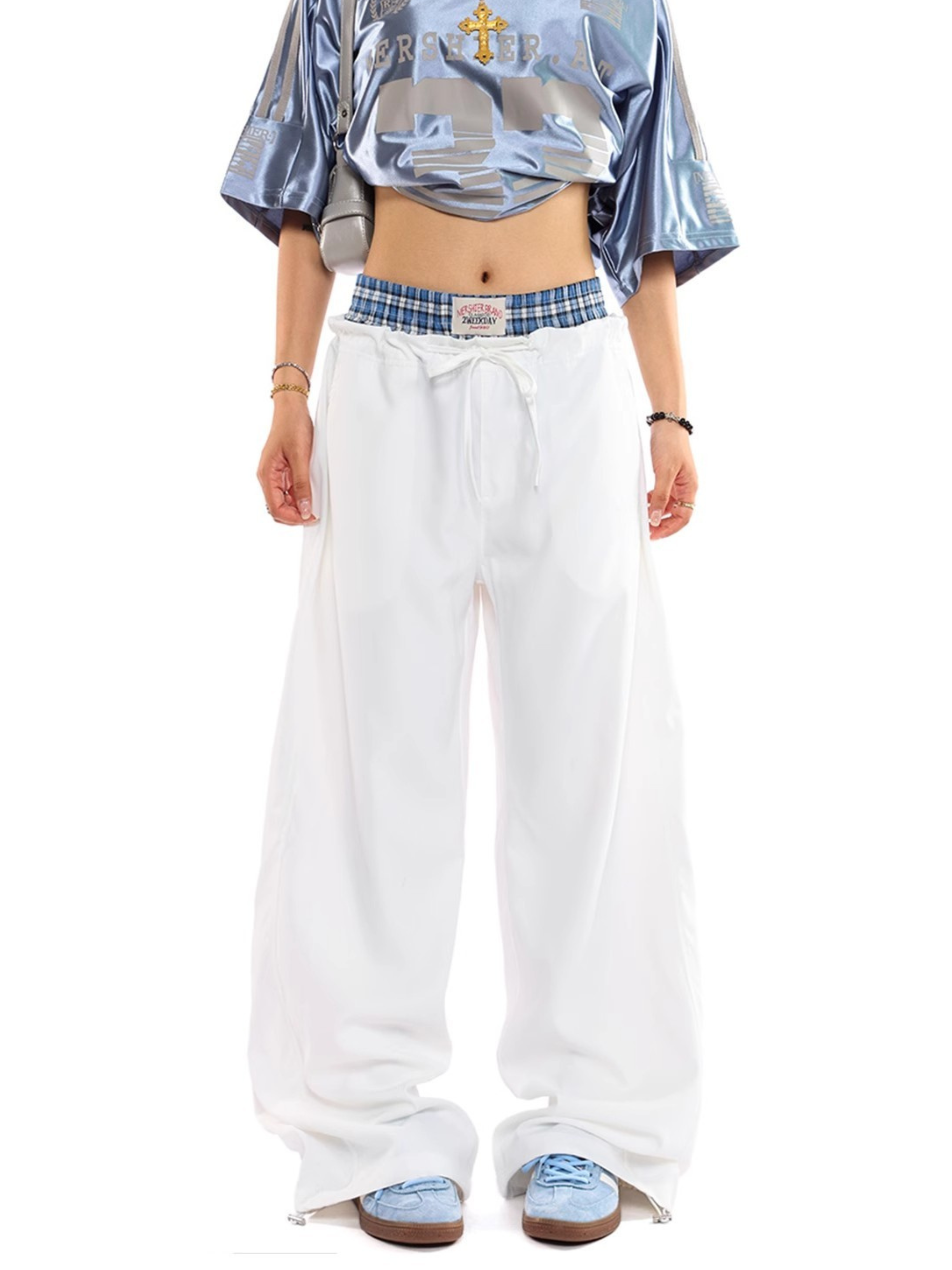 StoneTote - Women's Color-Block Checkered Drawstring Work Pants