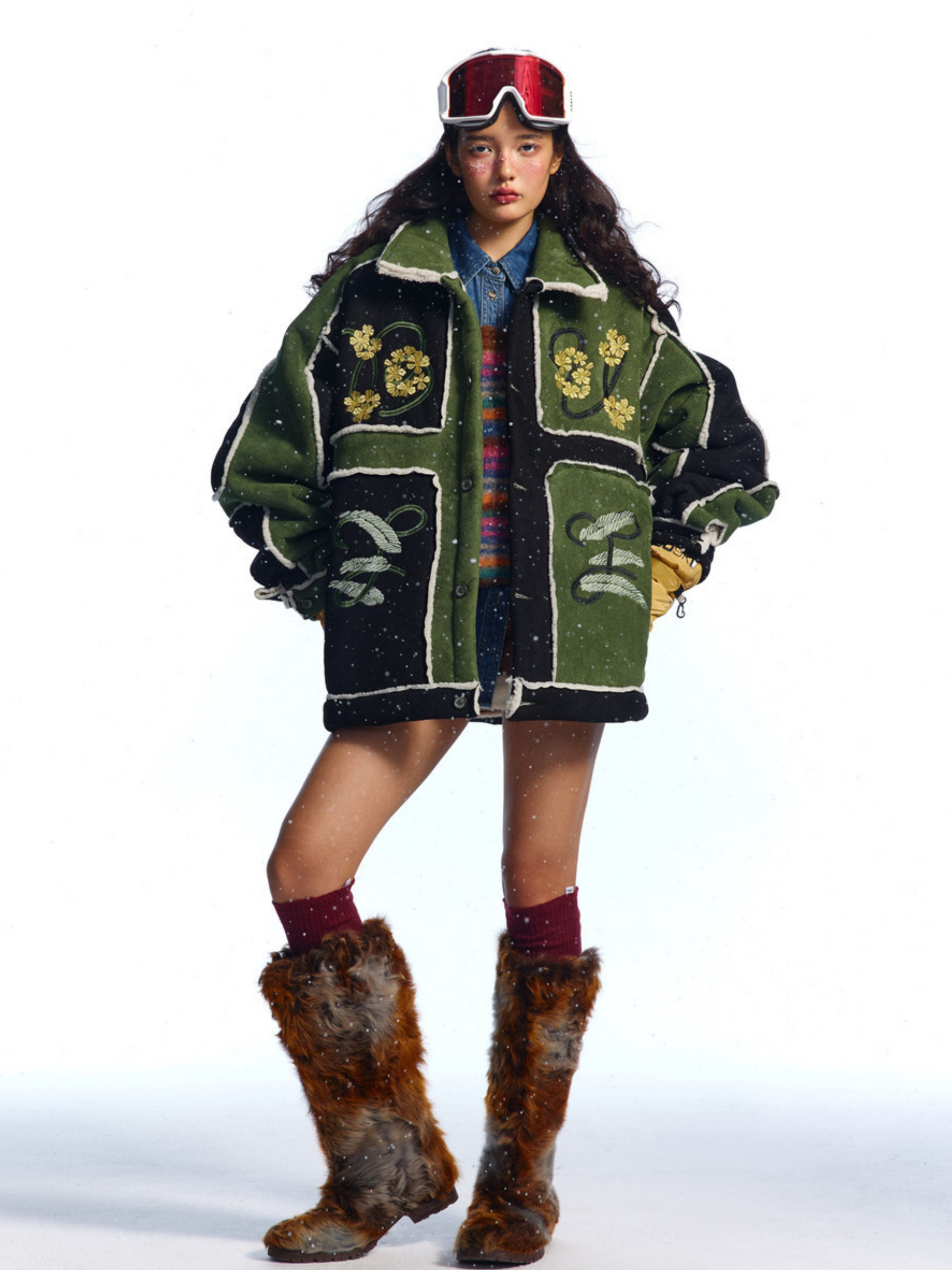 Boulderlight - Women's Floral Embroidered Sherpa Patchwork Jacket GONGGAR SPORTS