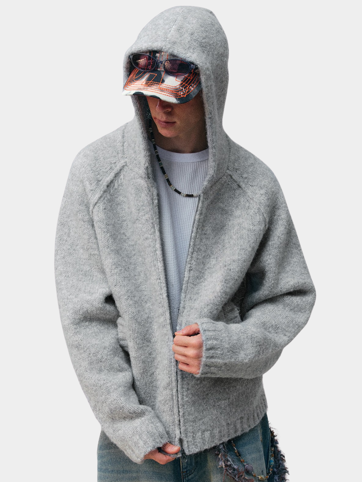 Ravensoul - Unisex Loose-Fit Zip-Up Hooded Knit Sweater – GONGGAR
