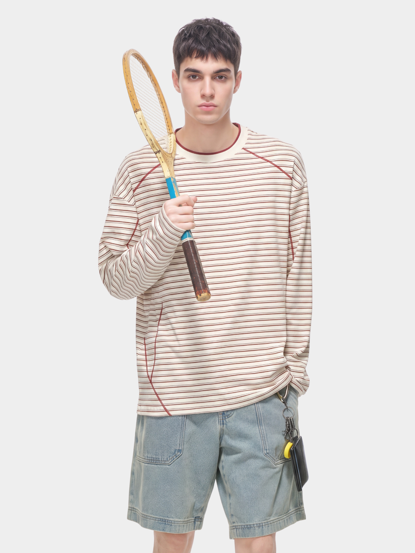 DualDrift - Color-Block Striped Crew Neck T-Shirt