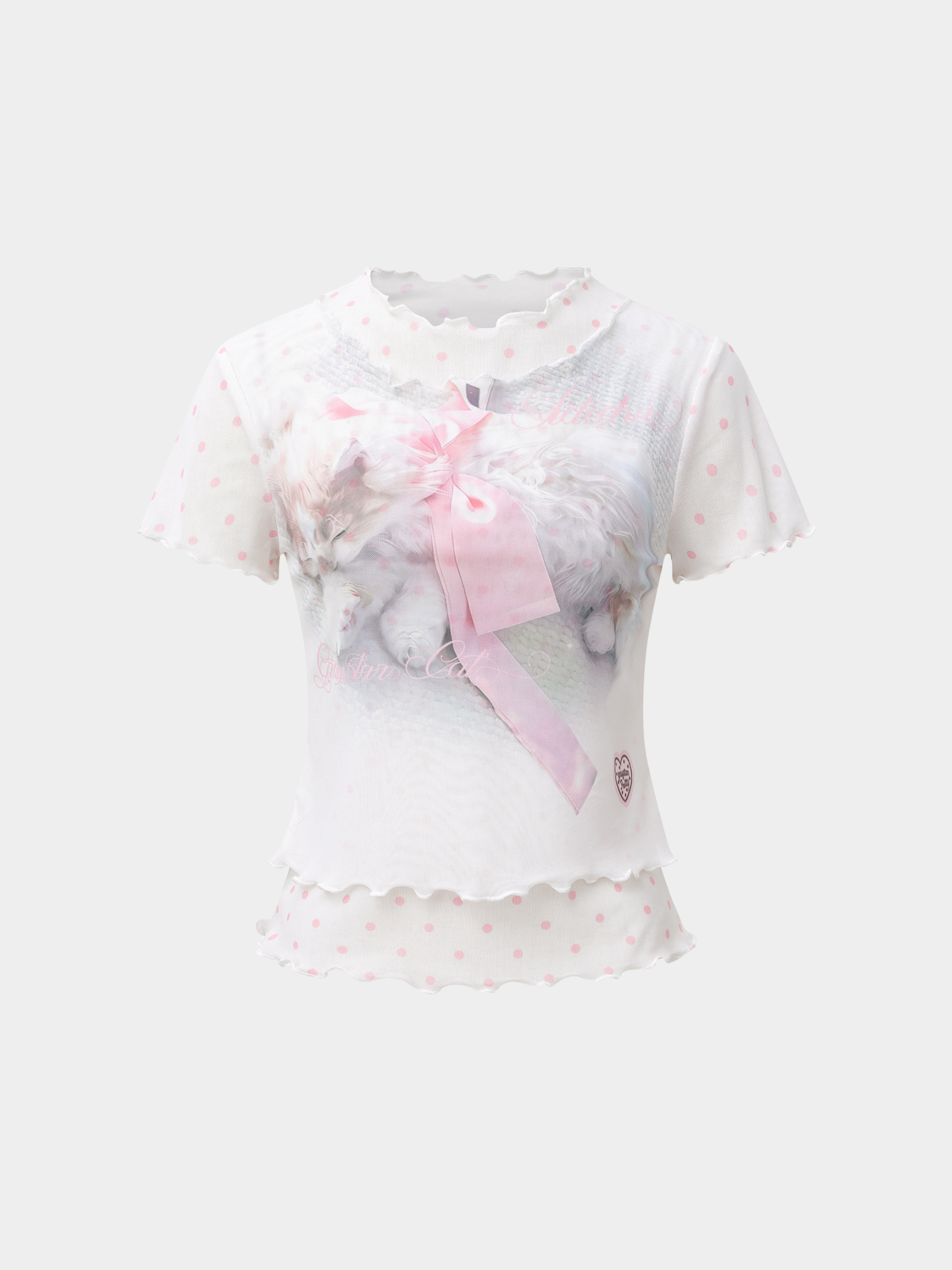 Whisker - Women's Cat Bow Print Crew Neck T-Shirt