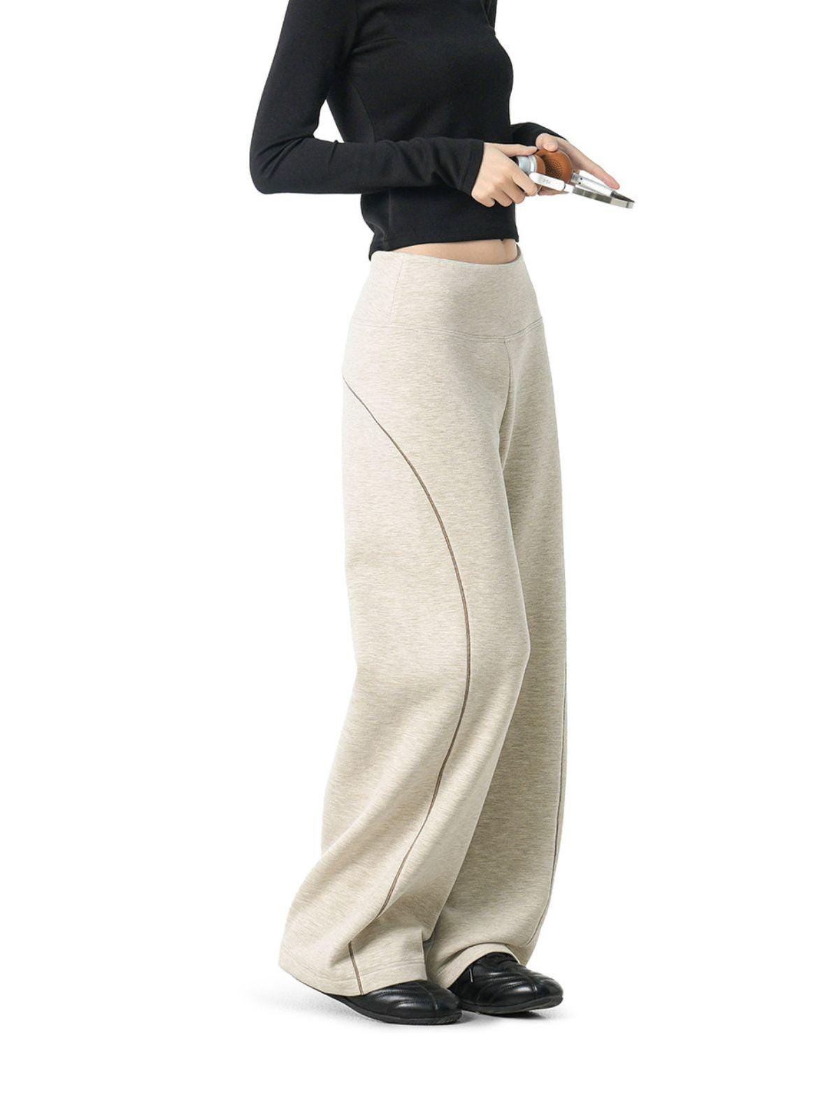 Basinpath - Women's Contrast-Stitch High-Waisted Slight-Flare Pants