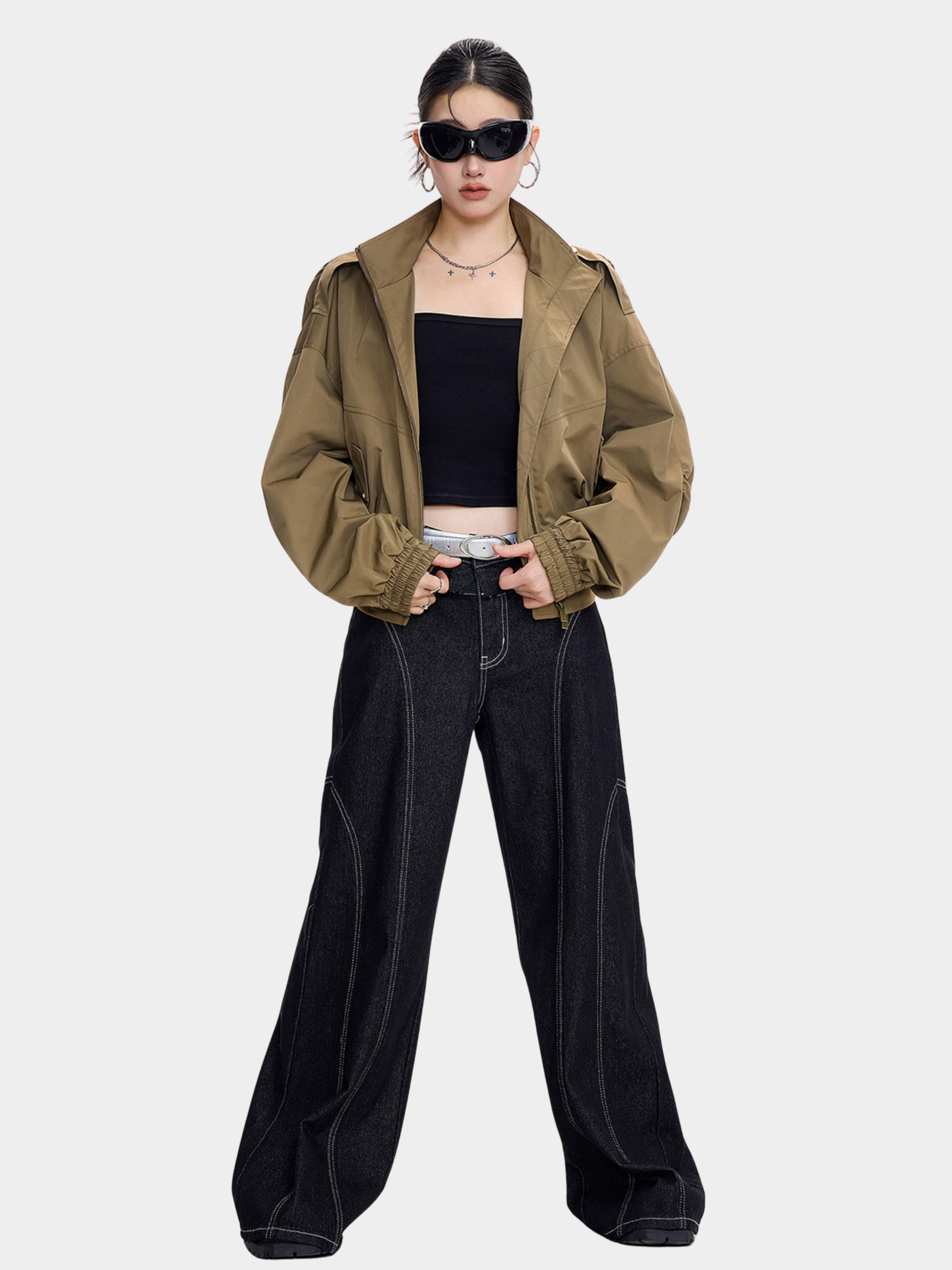 StoneCrate - Women's Stand Collar Short Utility Jacket