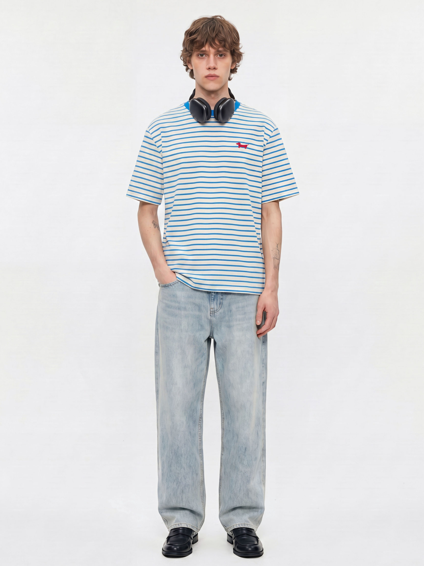 StillCloak - Unisex Striped Embroidered Cotton Relaxed T-Shirt