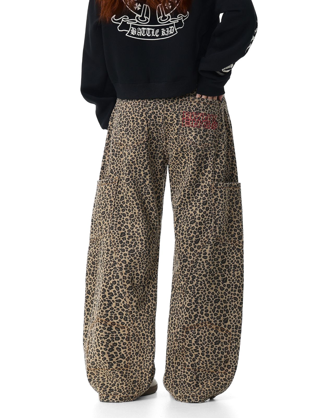 FoxCrate - Unisex Leopard Print Statement Wide-Leg Scimitar Pants