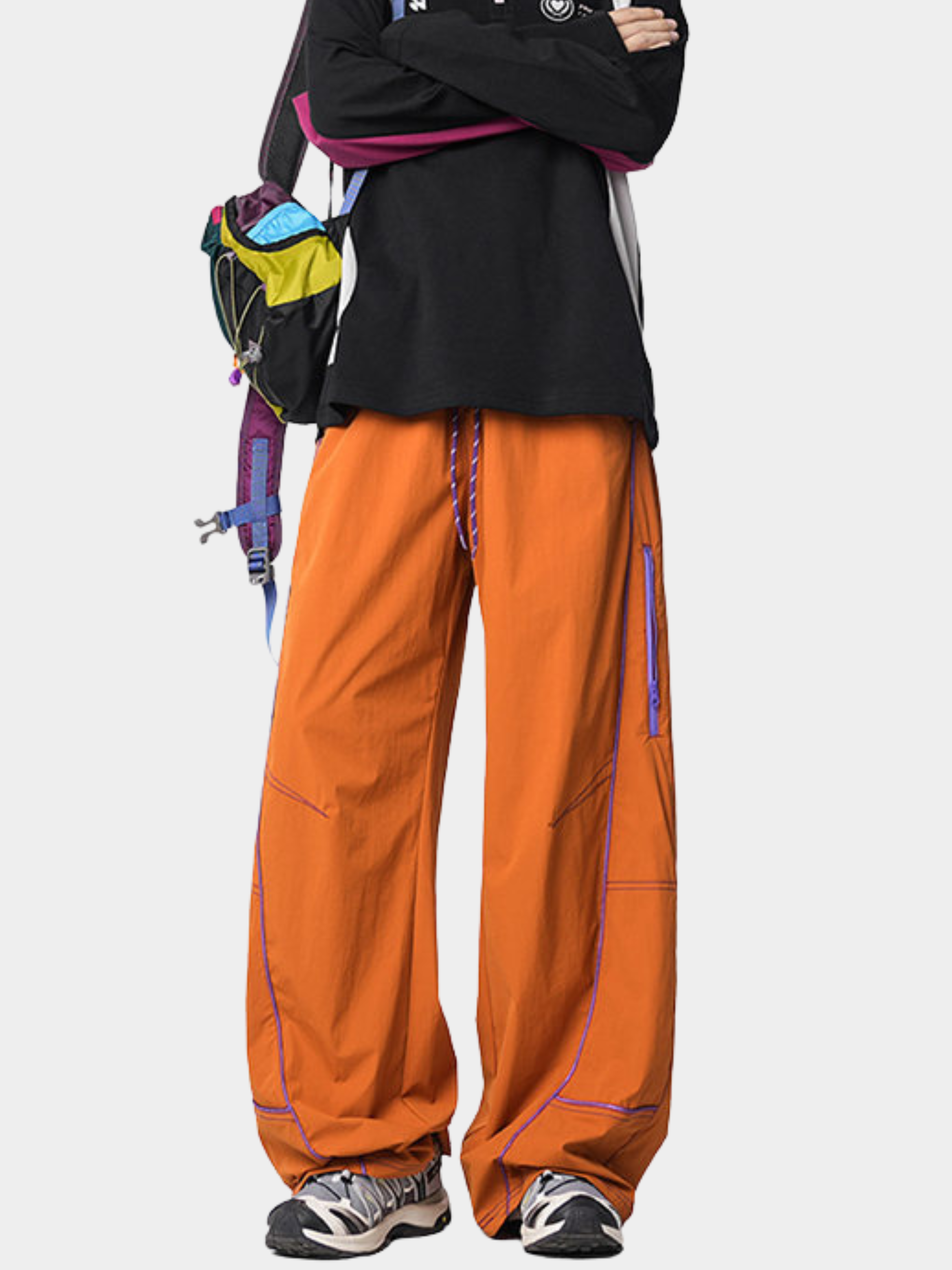 FoxView - Unisex Three-Proof Colorblock Striped Curved-Cut Pants