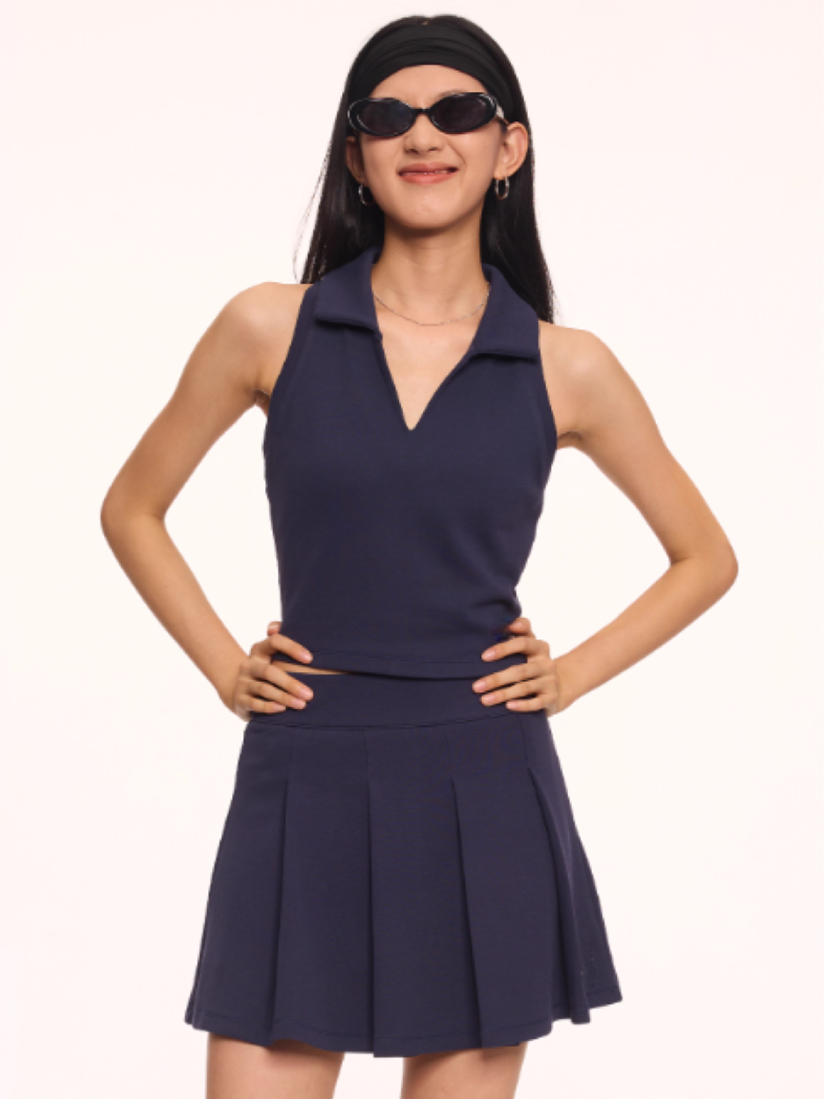 Blazezone - Women's Sleeveless Polo-Collar Cropped Tennis Tank