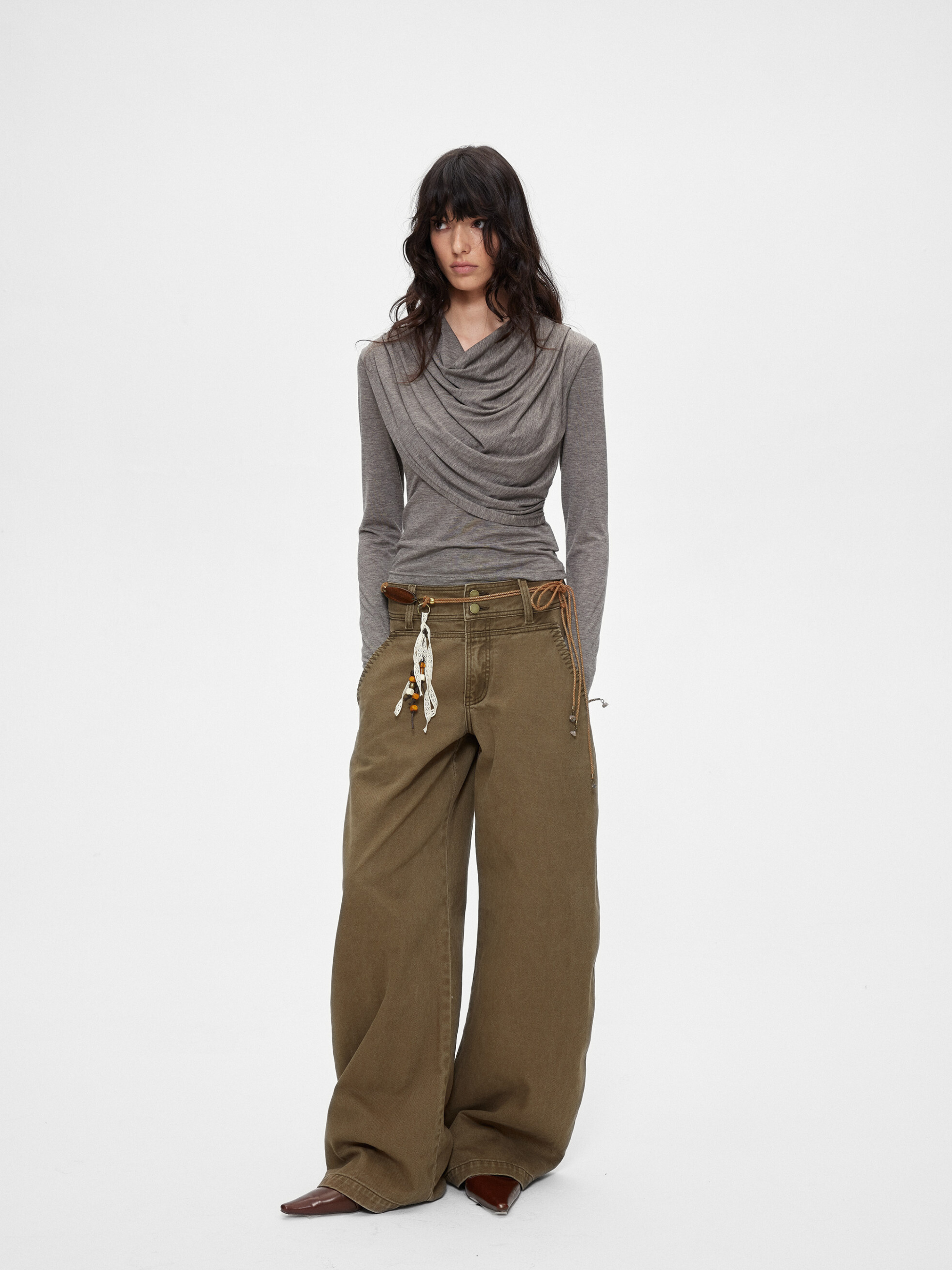 Ashfall - Women's TENCEL™ Wool Asymmetrical Cowl-Neck Long Sleeve