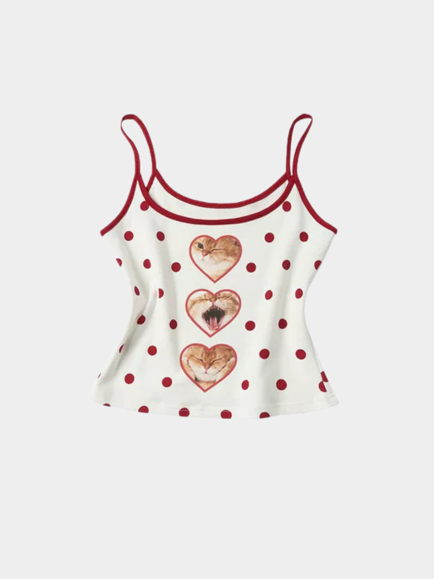 SugarRush - Women's Polka Dot Cat Print Cropped Tank Top