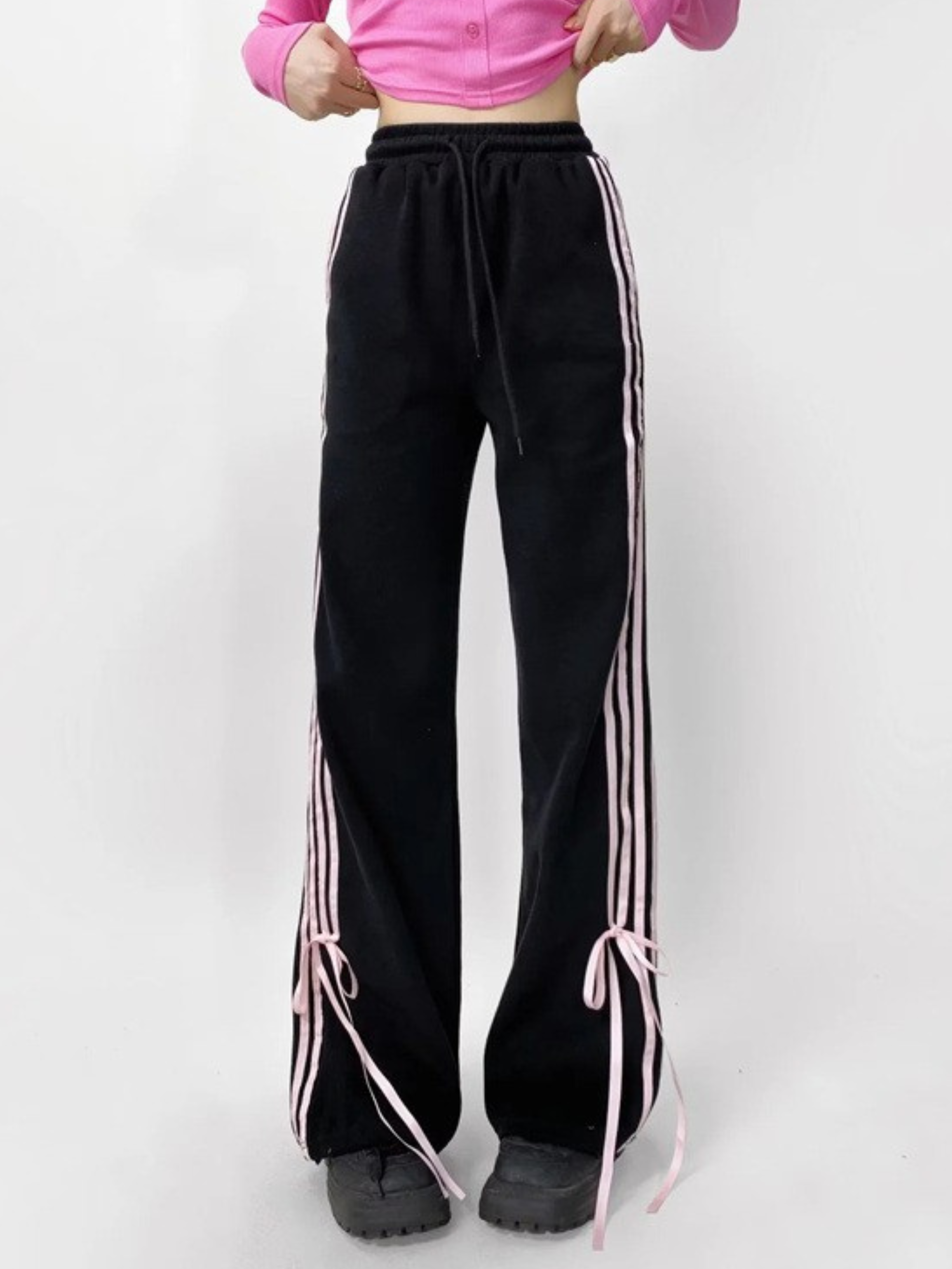 WolfTrail - Women's Side-Stripe Bow Detail Flared Pants