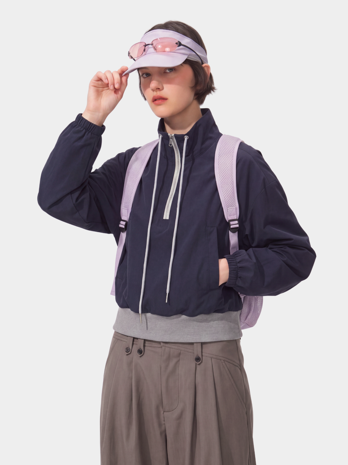 TuckDrift - Women's Cropped Stand Collar Half-Zip Jacket