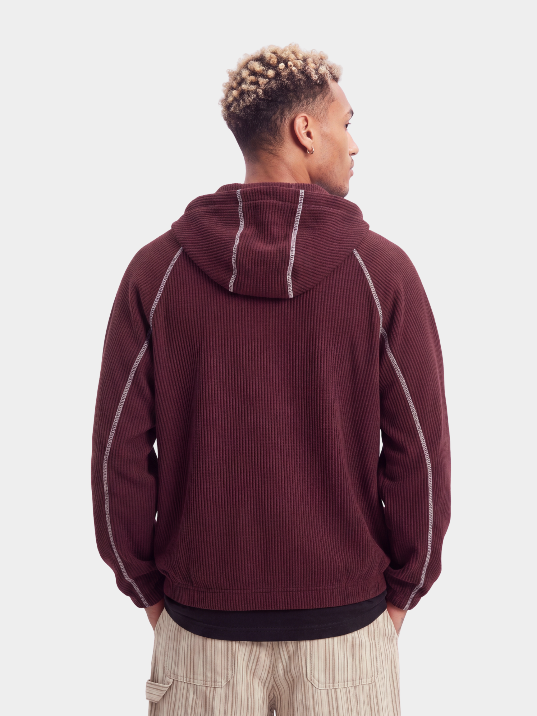 SplitVeil - Unisex Waffle Texture Contrast Stitch Zip-Up Jacket