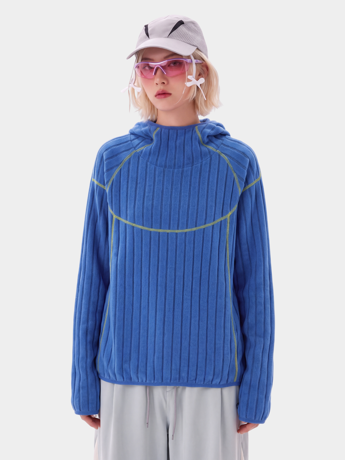 FlipHush - Textured Contrast-Stripe Hooded T-Shirt