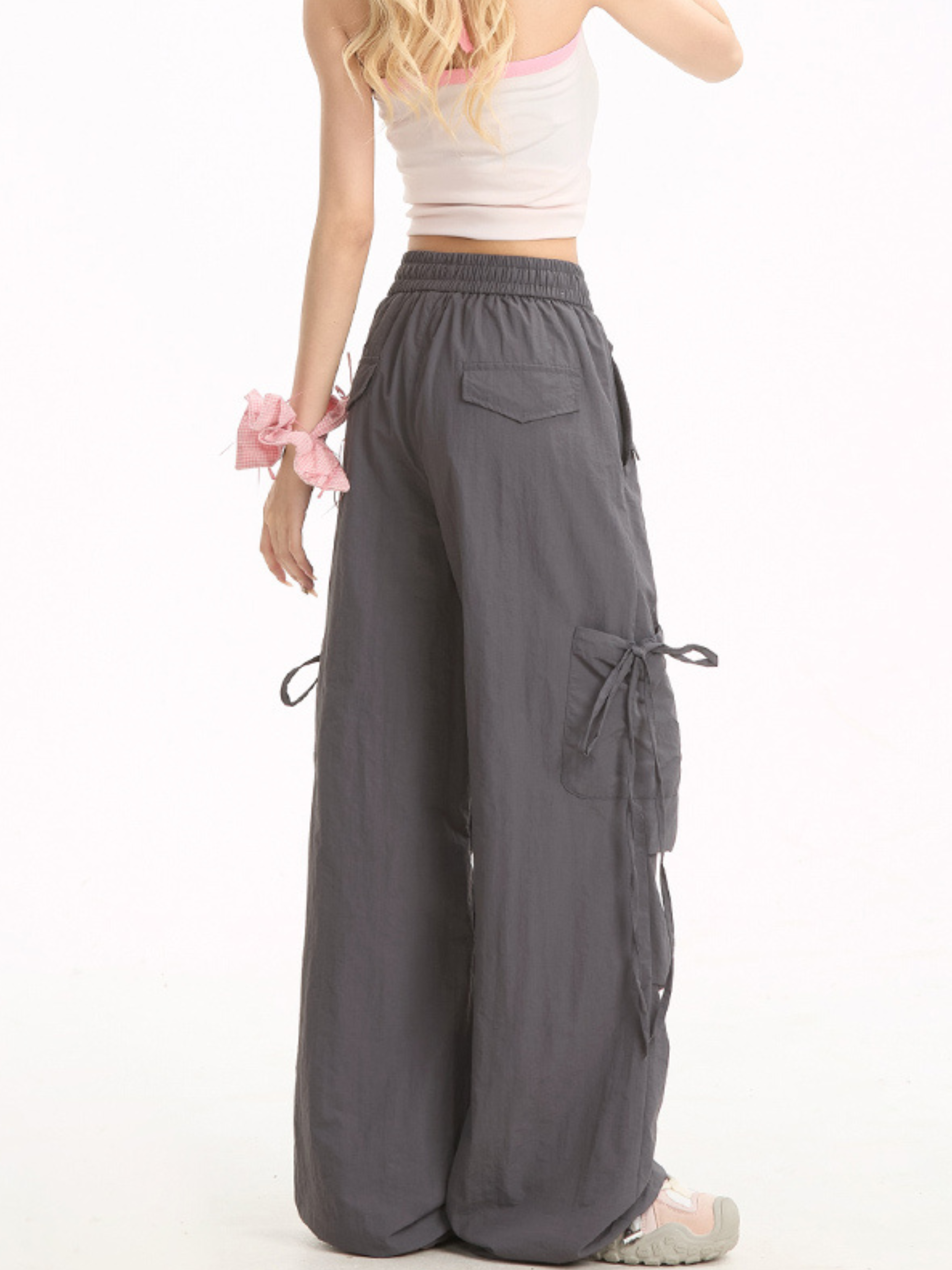 Aquarun - Women's Bow-Tie Strap Pleated Cargo Pants