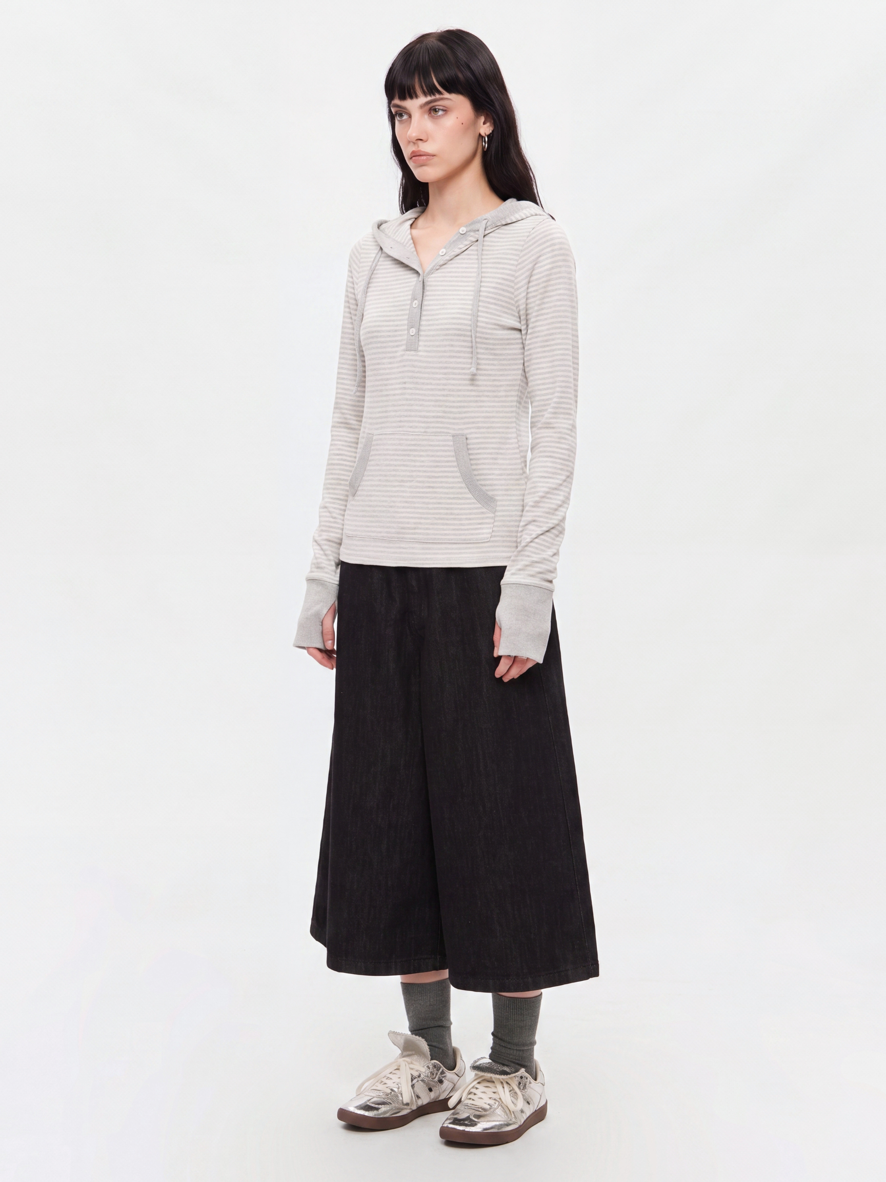 SlimDrift - Women's Striped Slim-Fit Hooded Long Sleeve T-Shirt