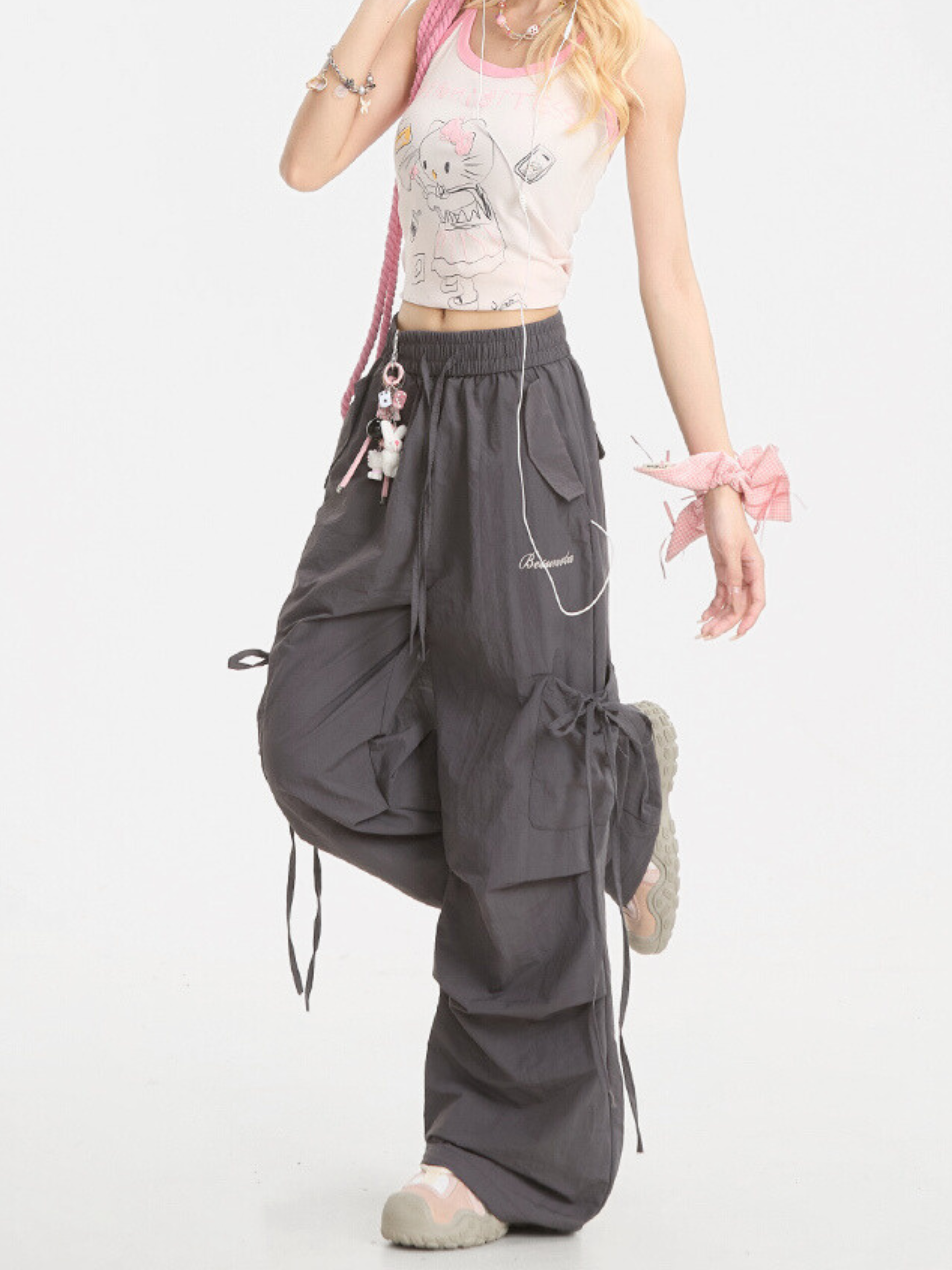 Aquarun - Women's Bow-Tie Strap Pleated Cargo Pants