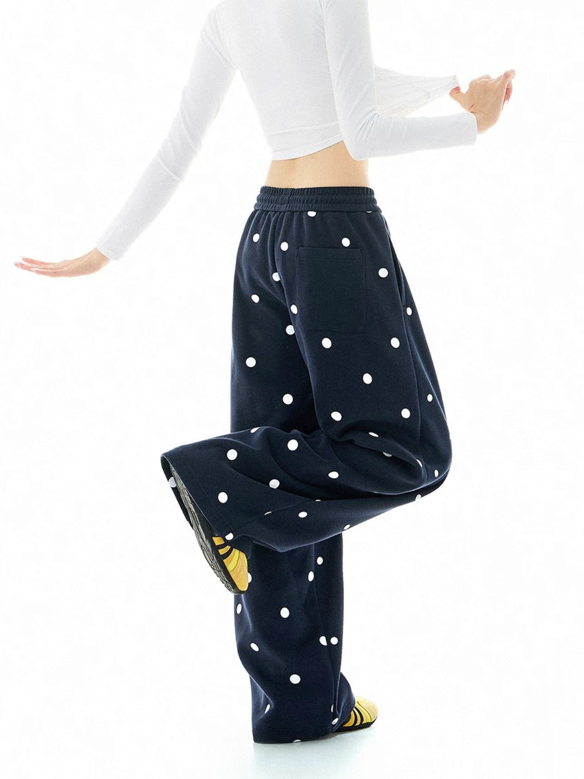 Moonwalk - Women's Polka Dot Draped Wide-Leg Sweatpants