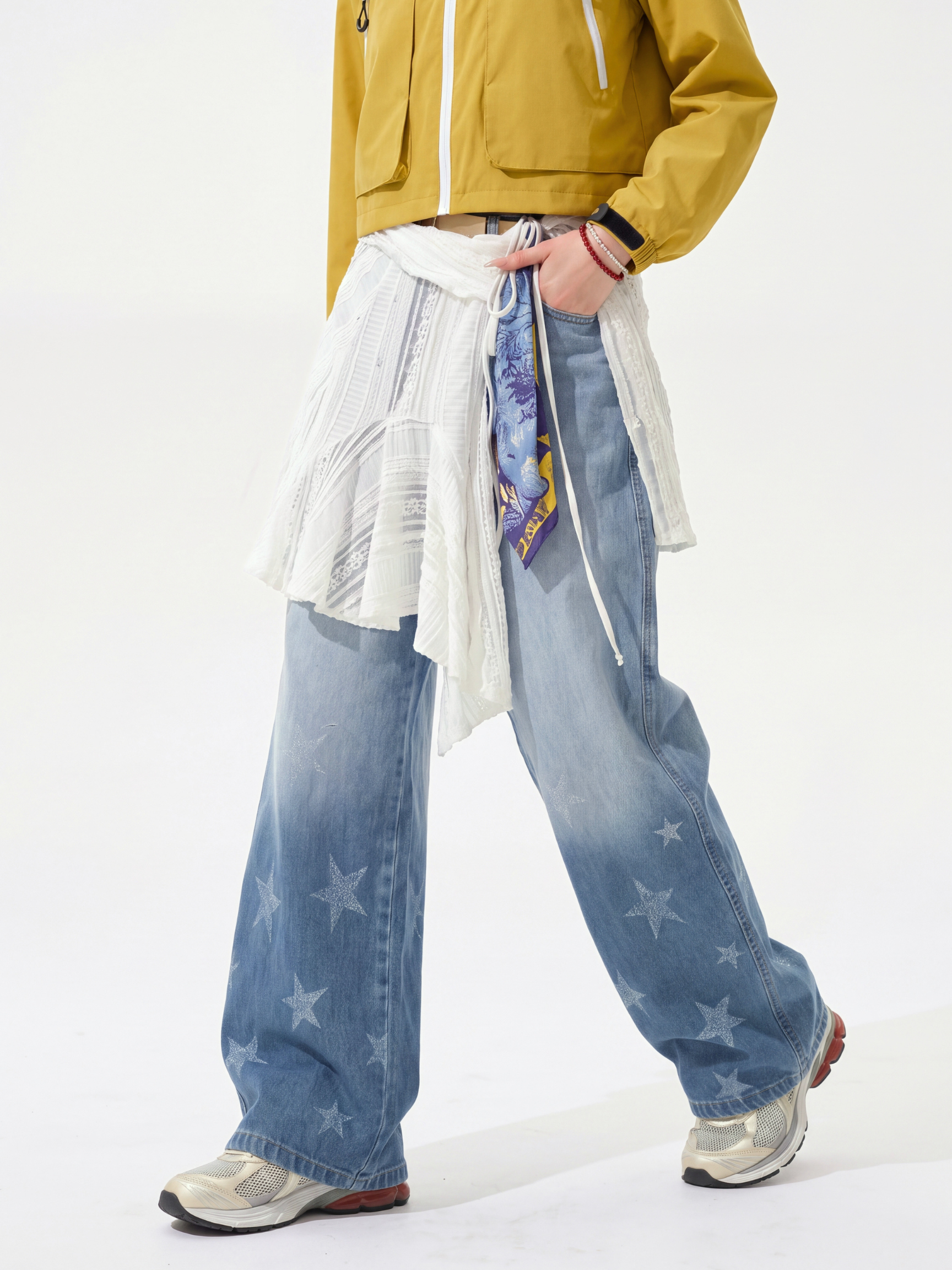 Fieldtrace - Unisex Washed Gradient Star-Print Baggy Jeans