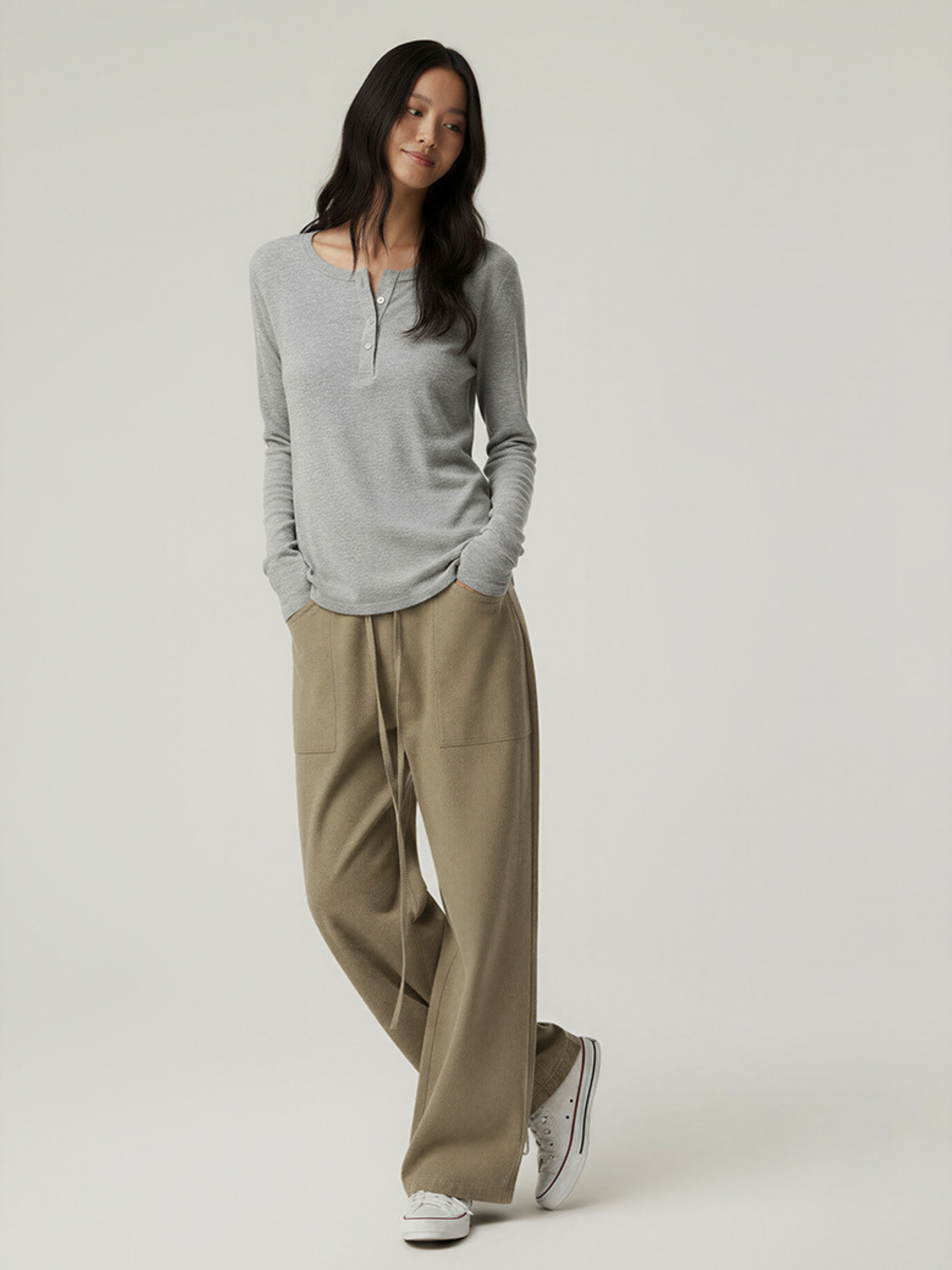 Ashford - Women's TENCEL™ Henley Neck Slim-Fit Long Sleeve Tee