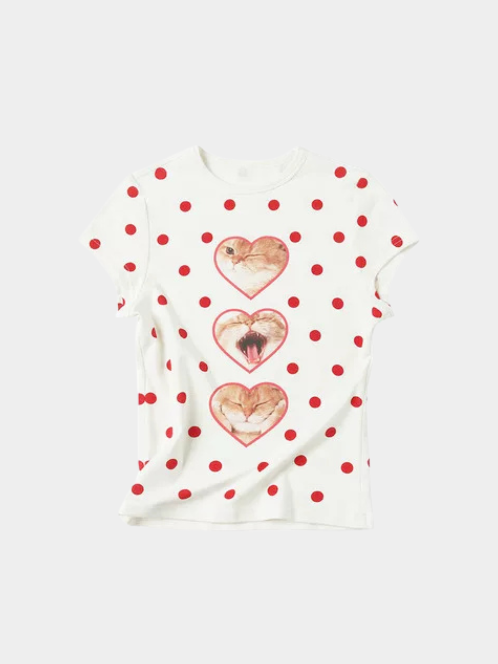 PopTart - Women's Polka Dot Cat Print Fitted Cropped T-Shirt