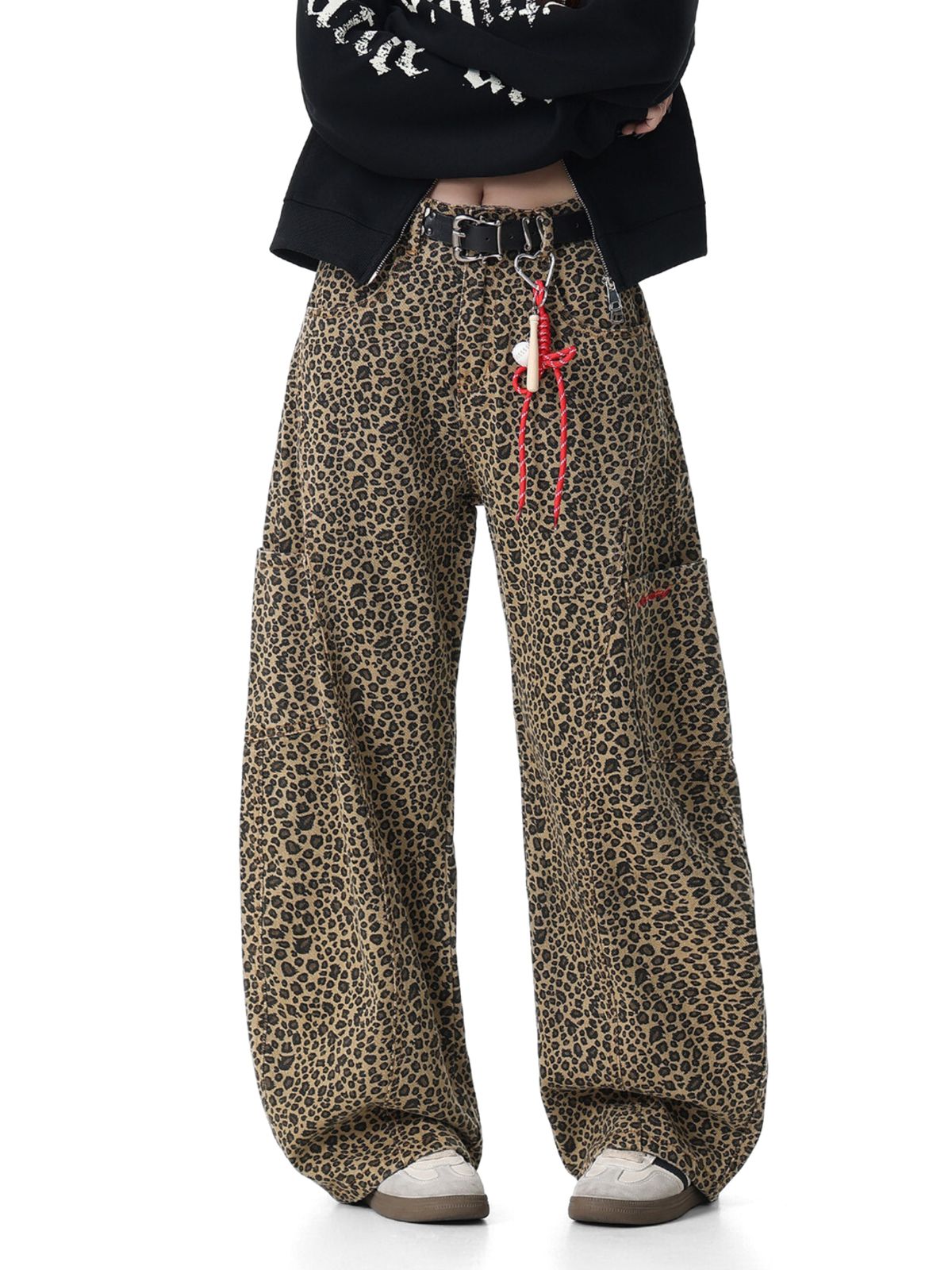 FoxCrate - Unisex Leopard Print Statement Wide-Leg Scimitar Pants