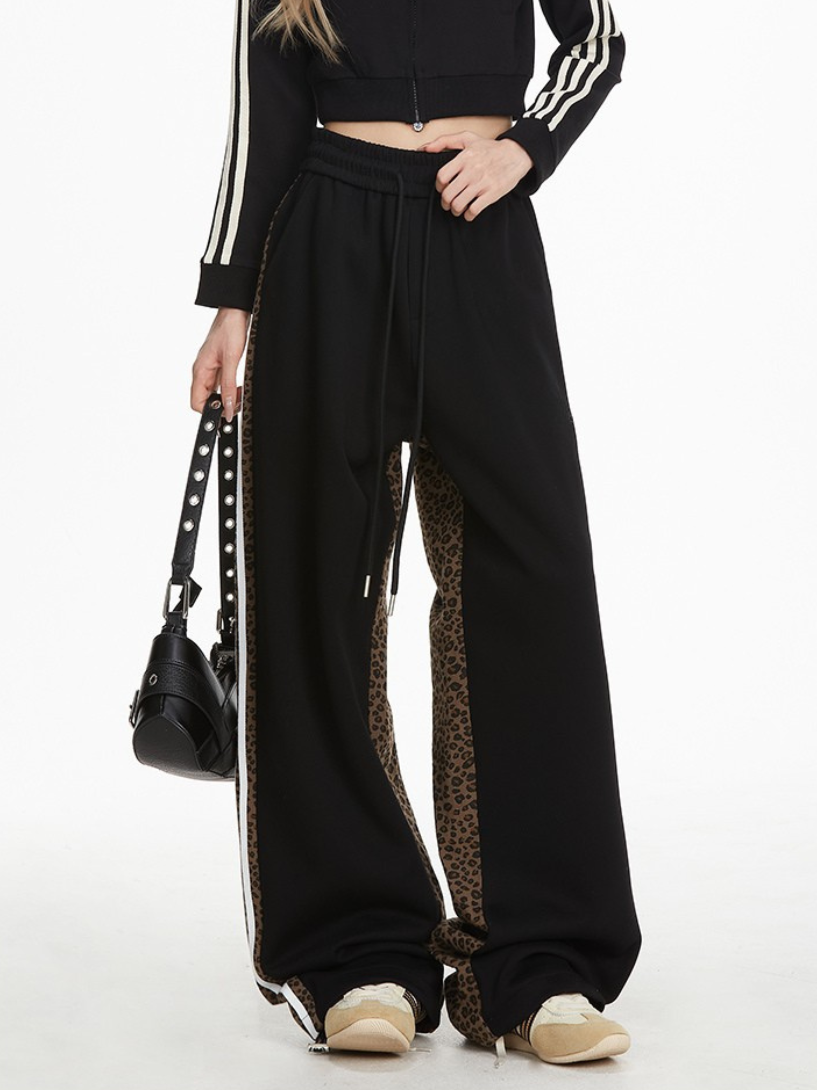 Frostlore - Women's Leopard-Panel Straight-Leg Casual Pants