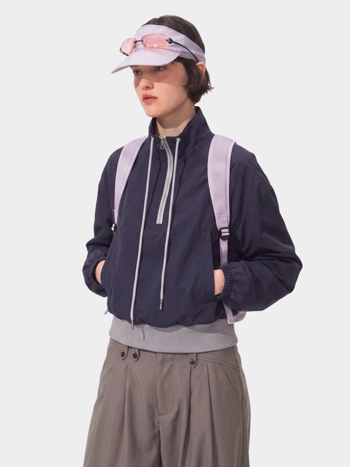 TuckDrift - Women's Cropped Stand Collar Half-Zip Jacket