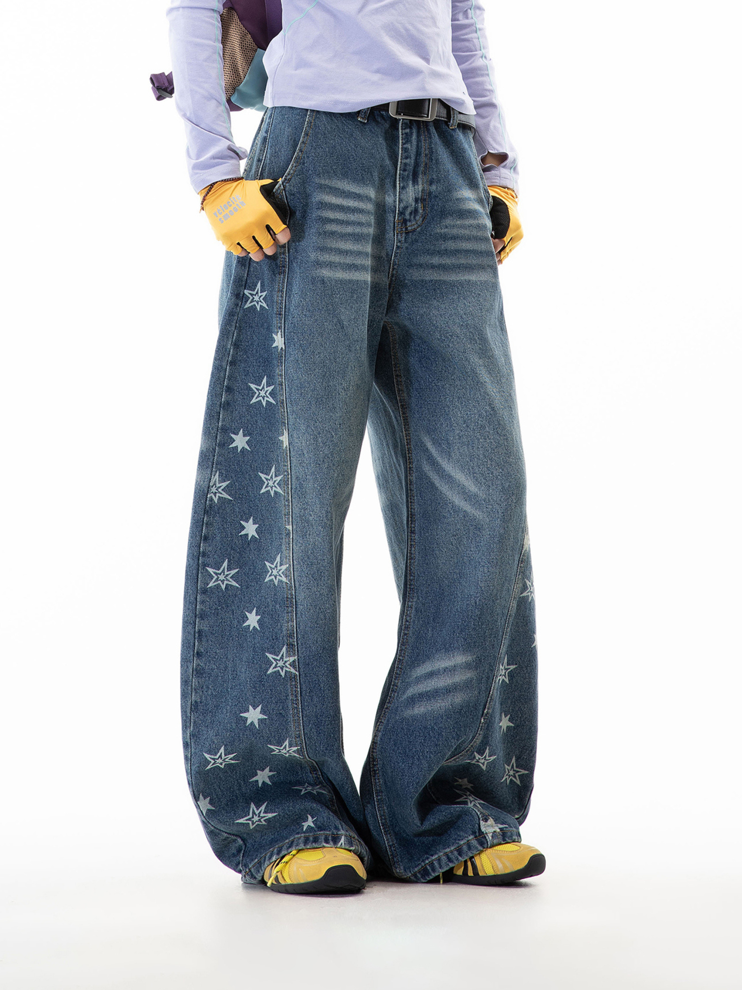 Gravitas - Women's Star-Print Washed Scimitar Denim Pants