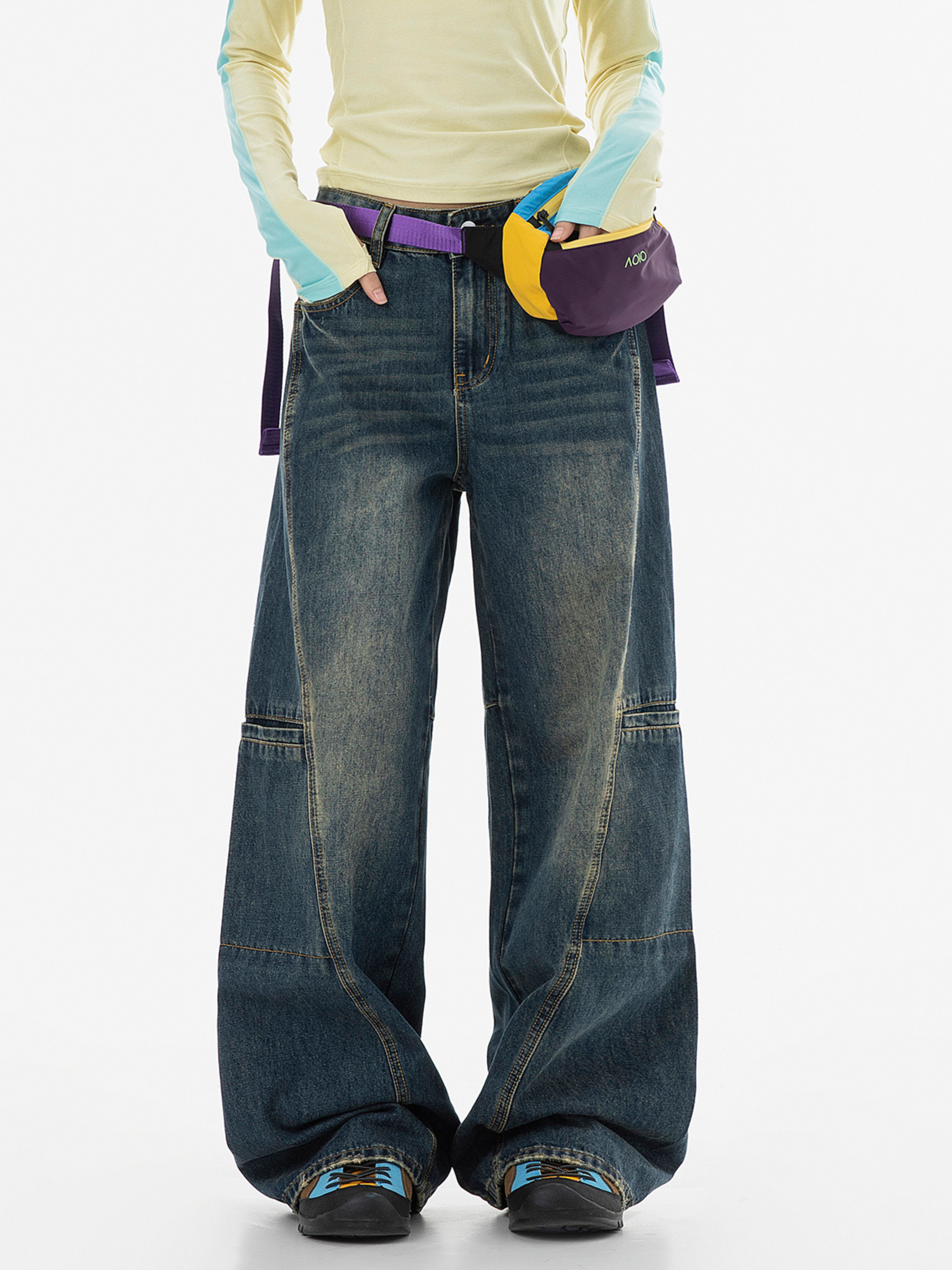 Highreach - Women's Oversized Pocket Straight-Leg Deconstructed Jeans