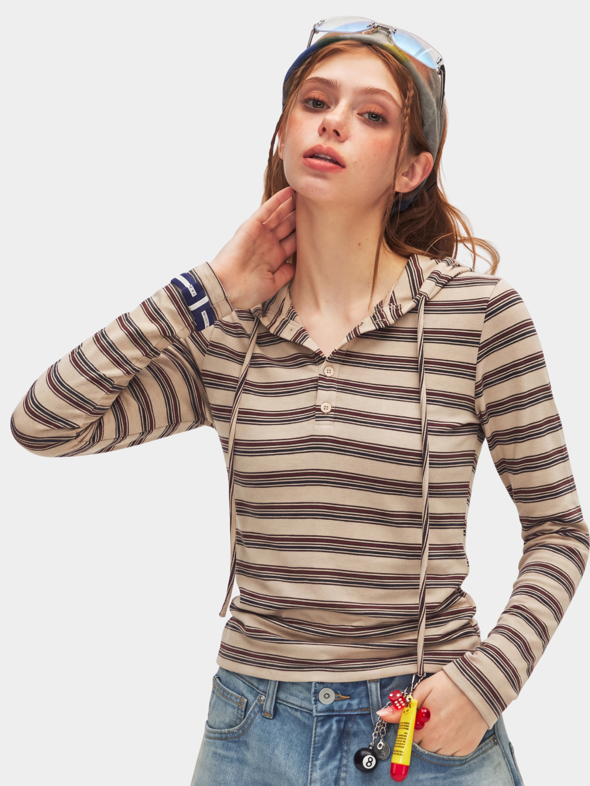 HueDrift - Women's Striped Slim Fit Hooded Base Layer Top