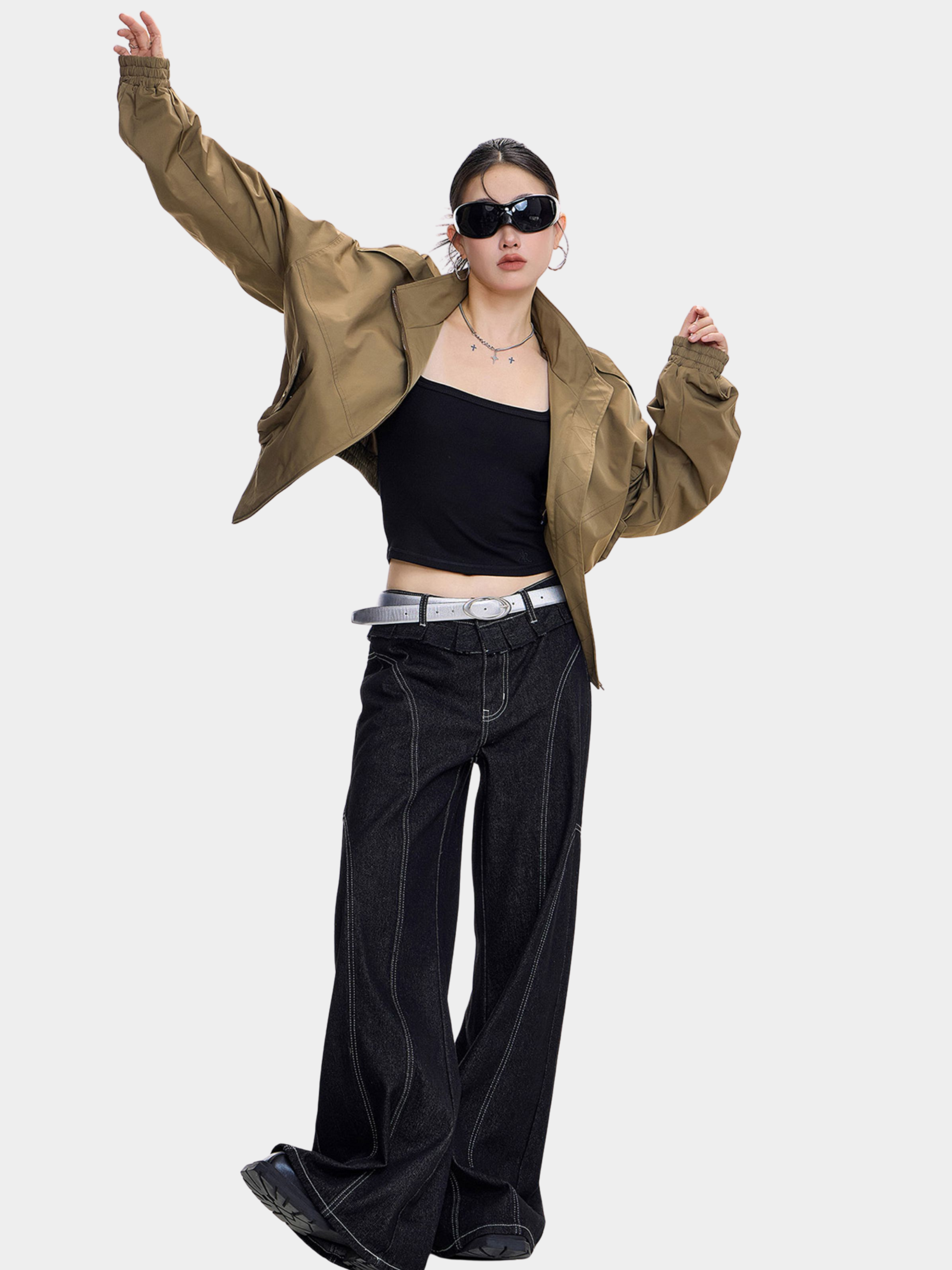 StoneCrate - Women's Stand Collar Short Utility Jacket