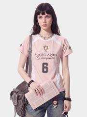 AlleyGlow - Women's Color-Block Letter Print Slim Fit T-Shirt