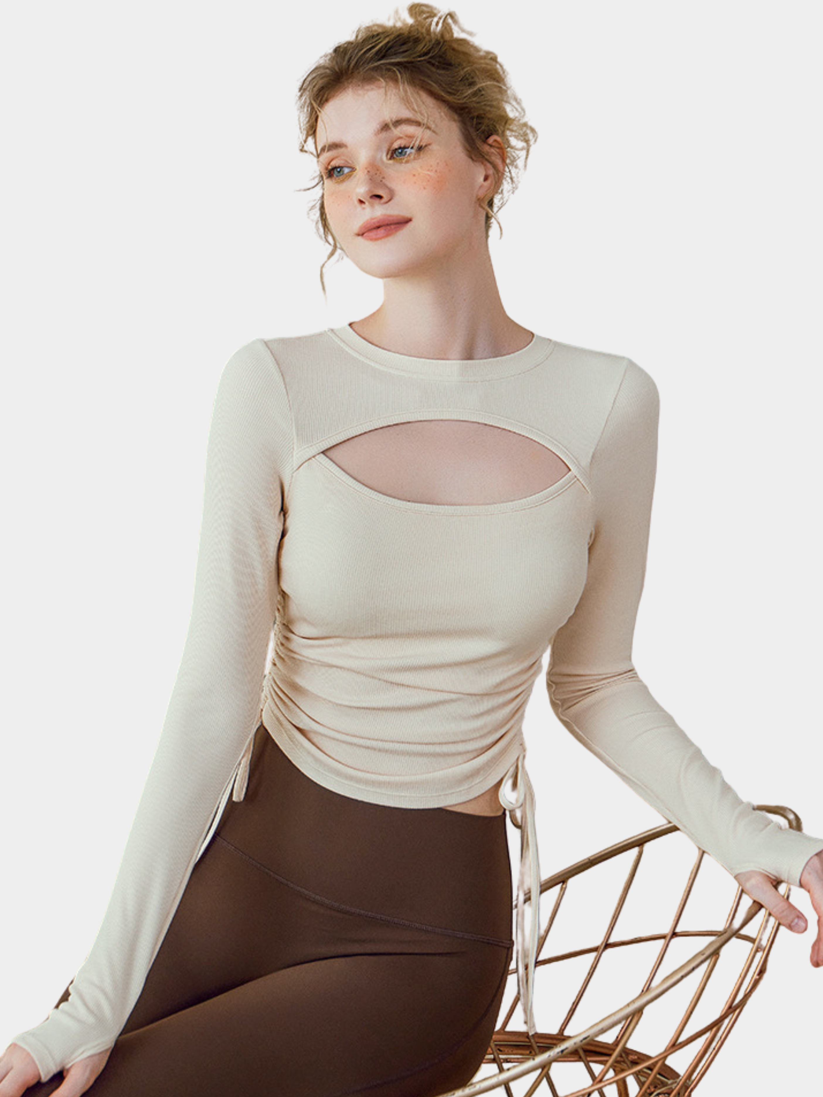 Ashbluff - Women's Hollow-Out Knit Built-In Bra Pads Base Layer Top