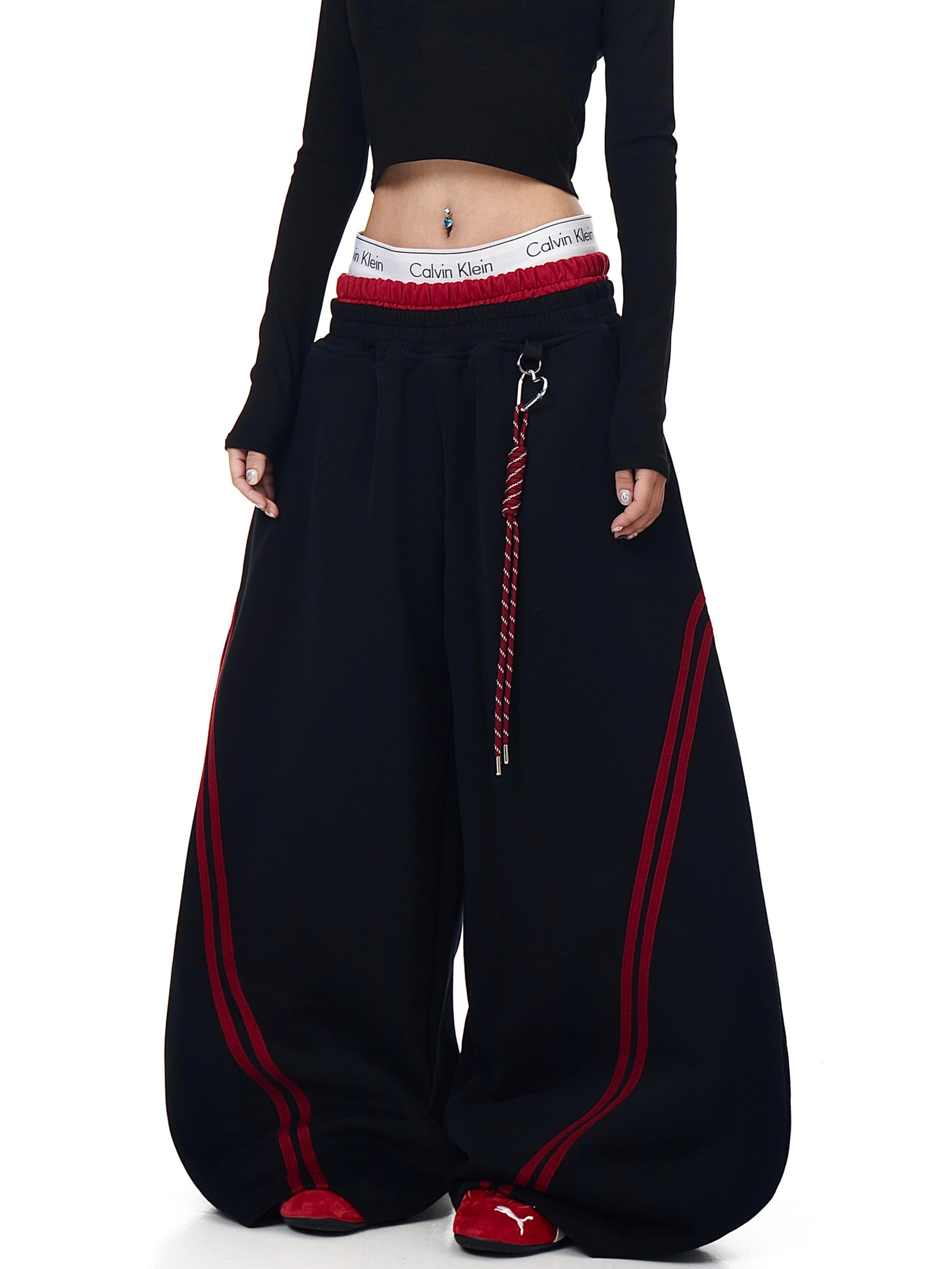 Iceveil -Women's Double-Waist Blade-Cut Wide-Leg Sweatpants