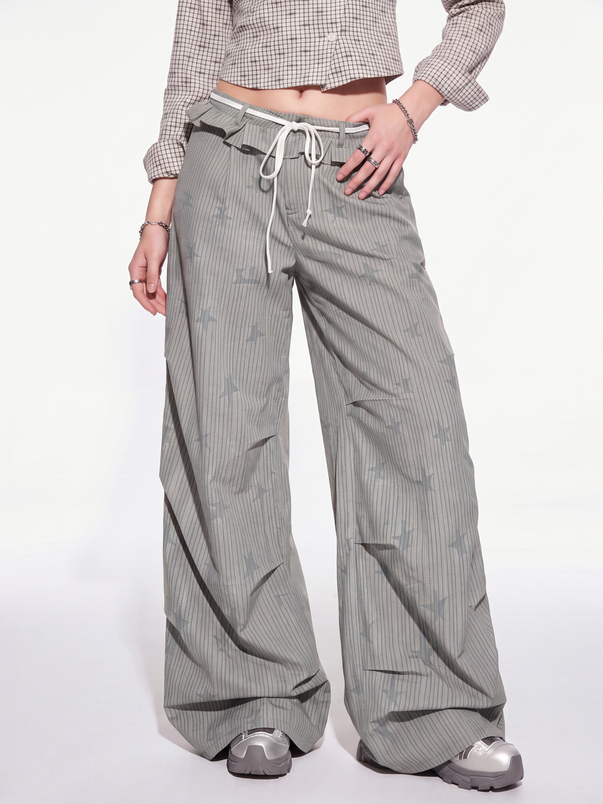 LineStar - Women's Striped Star Print Quick-Dry Parachute Pants