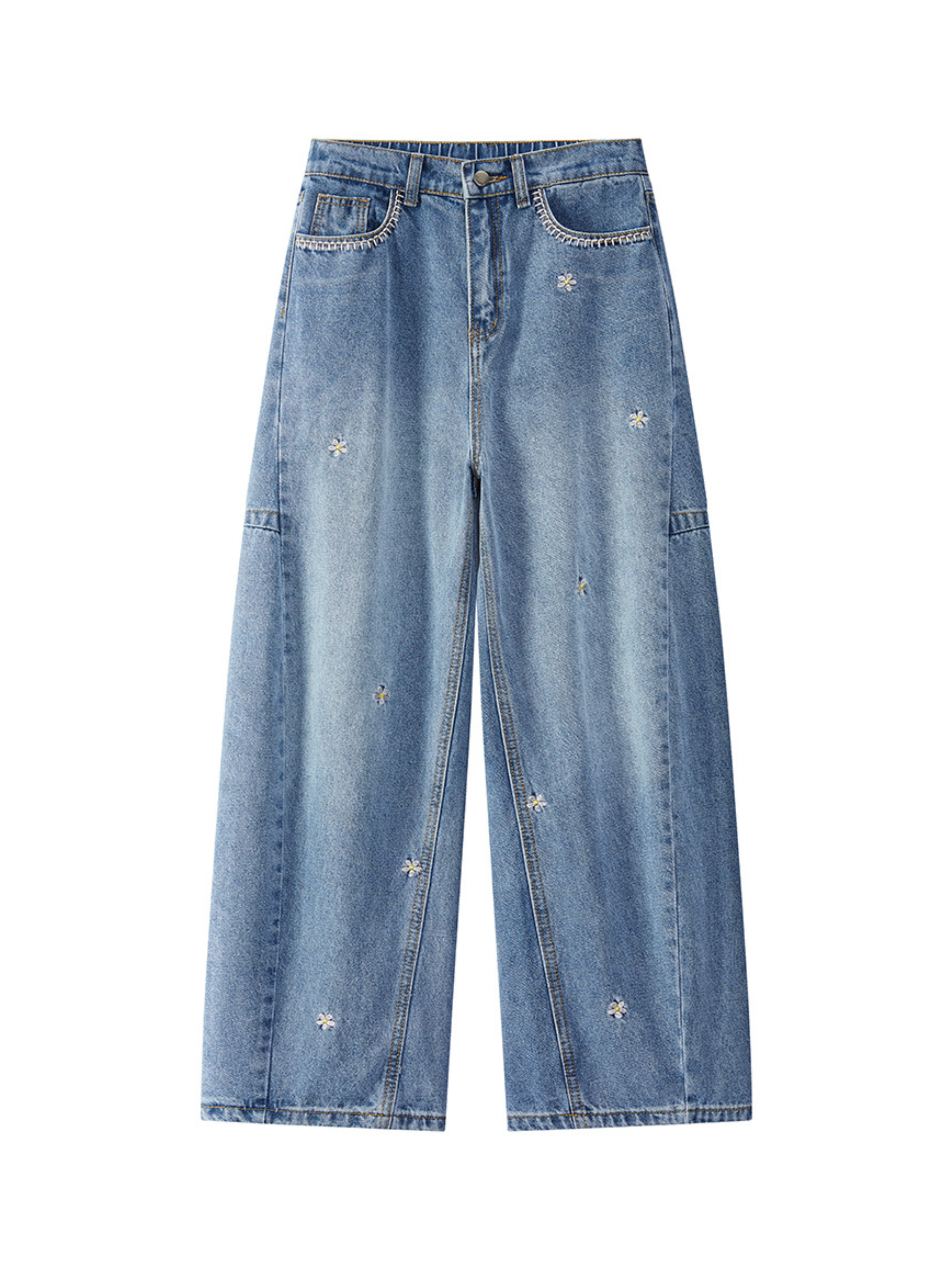 Wildheart - Women's Floral Embroidered Wide-Leg Washed Jeans