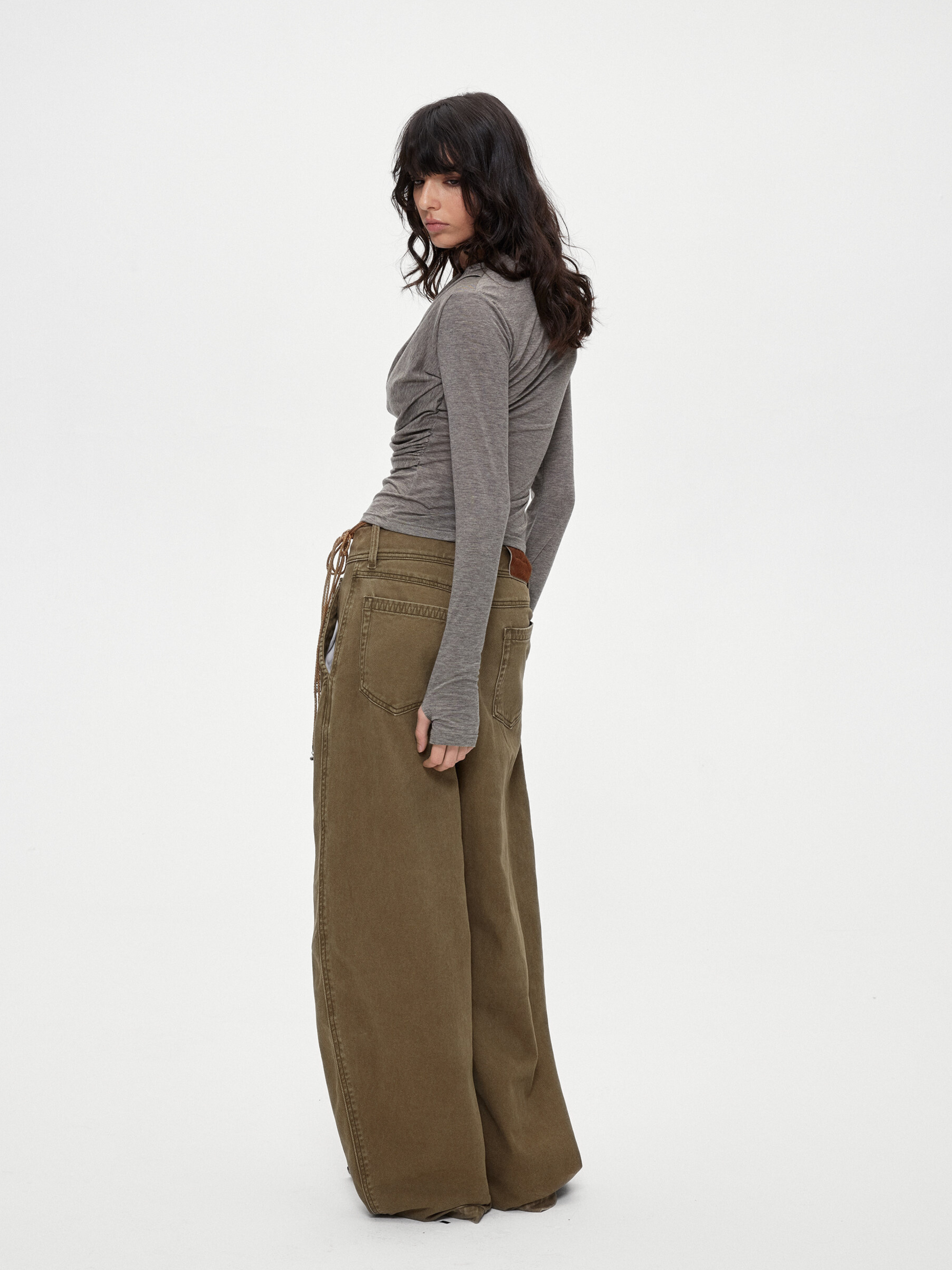 Ashgap - Women's Dual-Button Twill Cotton Curved-Leg Pants