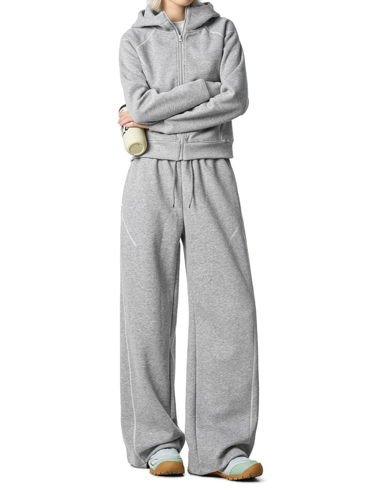 HawkSoar - Women's Contrast-Stitch Cropped Jacket & Wide-Leg Pants Set
