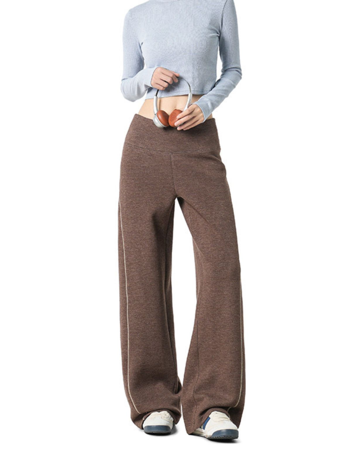 Basinpath - Women's Contrast-Stitch High-Waisted Slight-Flare Pants