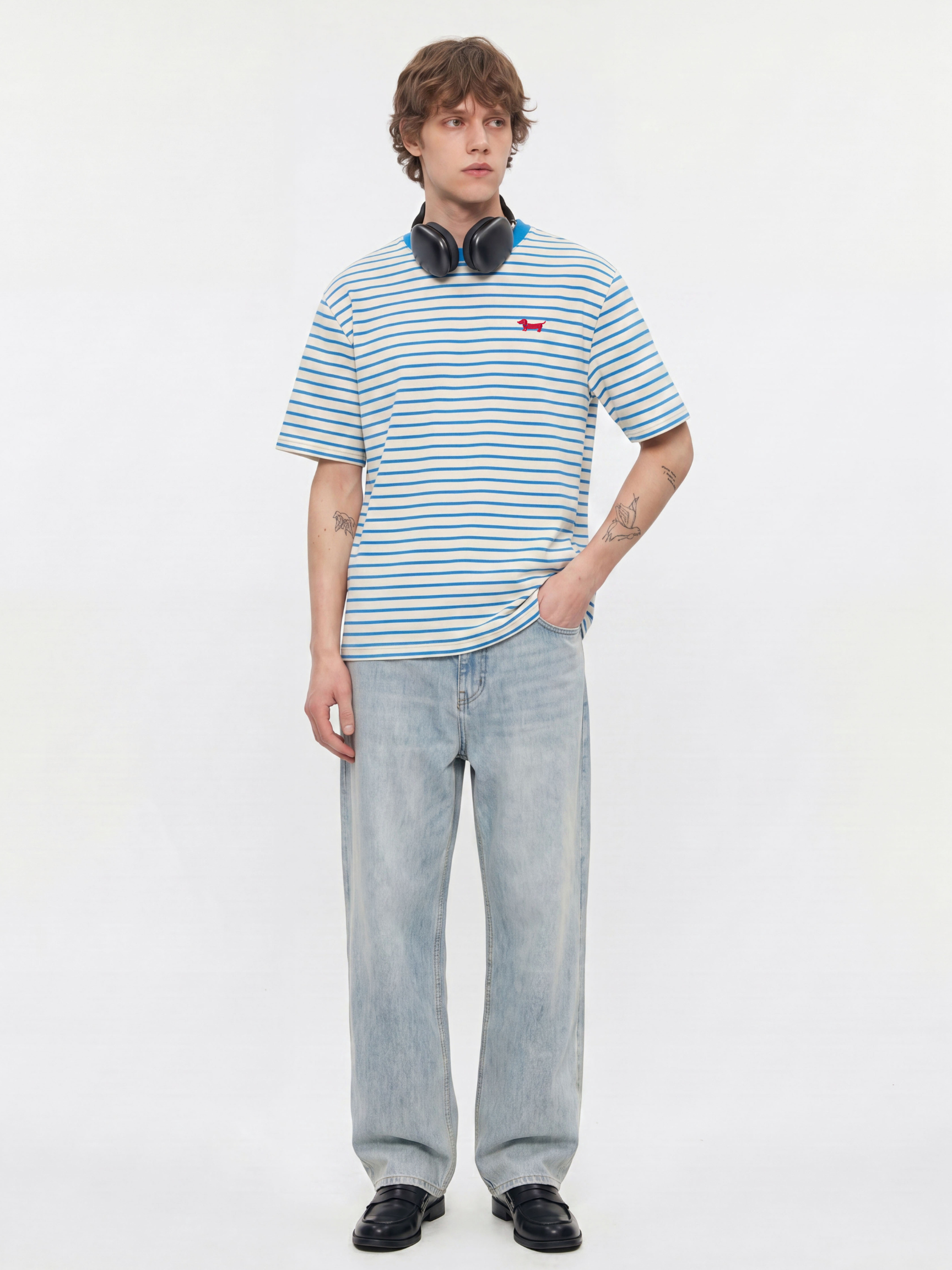 StillCloak - Unisex Striped Embroidered Cotton Relaxed T-Shirt